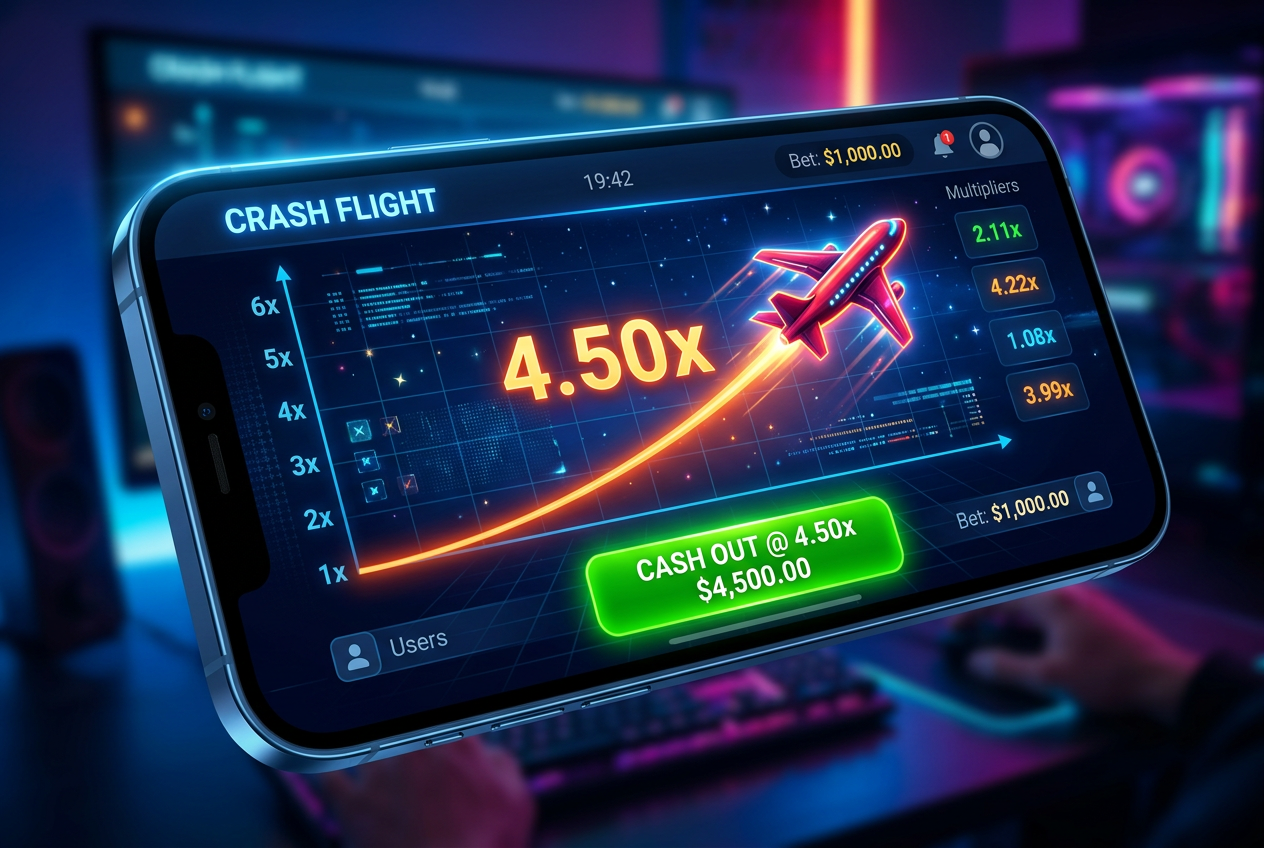 Mechanika gry typu crash na smartfonie z rosnącym mnożnikiem