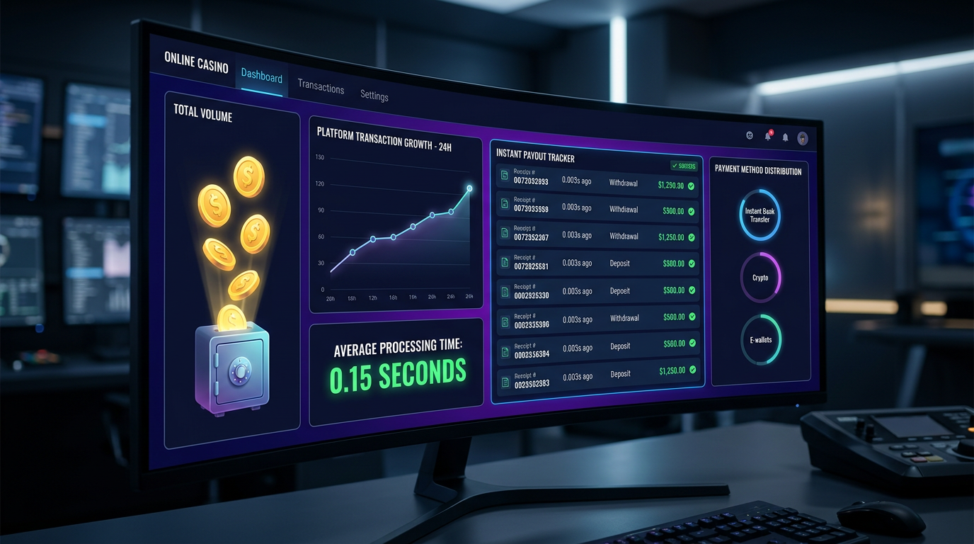 Cyfrowy interfejs przedstawiający szybkie wypłaty i stabilność finansową kasyna online