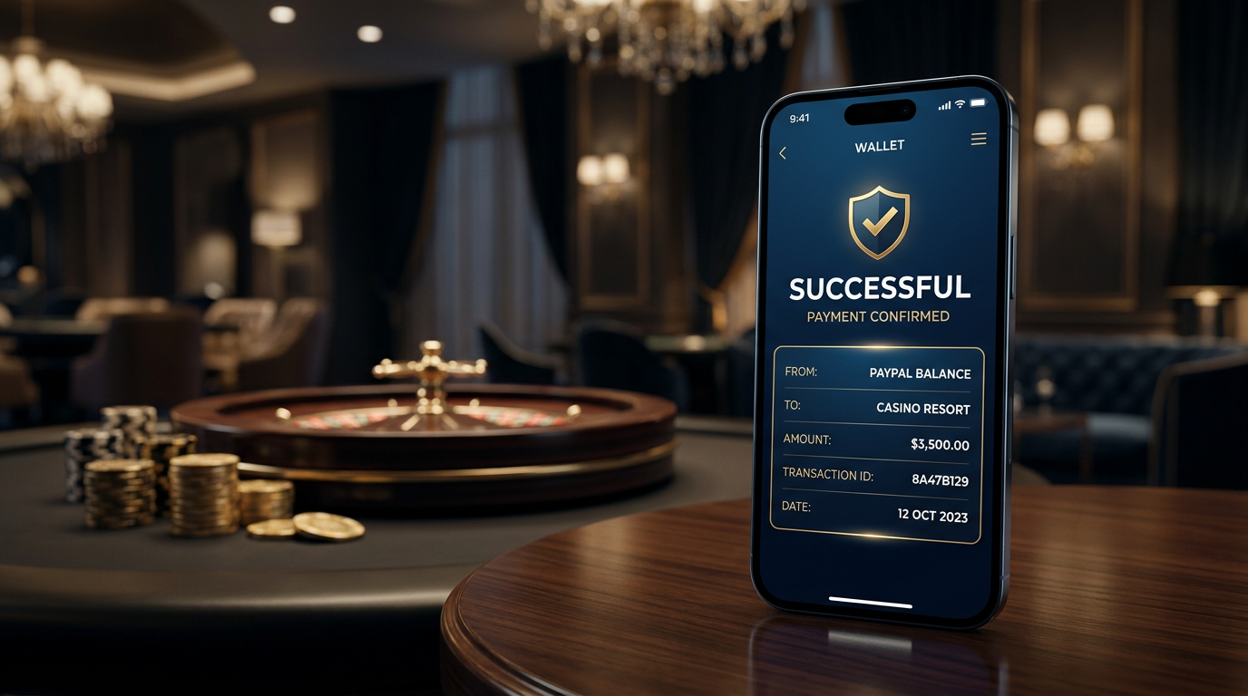 Smartfon z potwierdzeniem płatności PayPal w luksusowym kasynie online