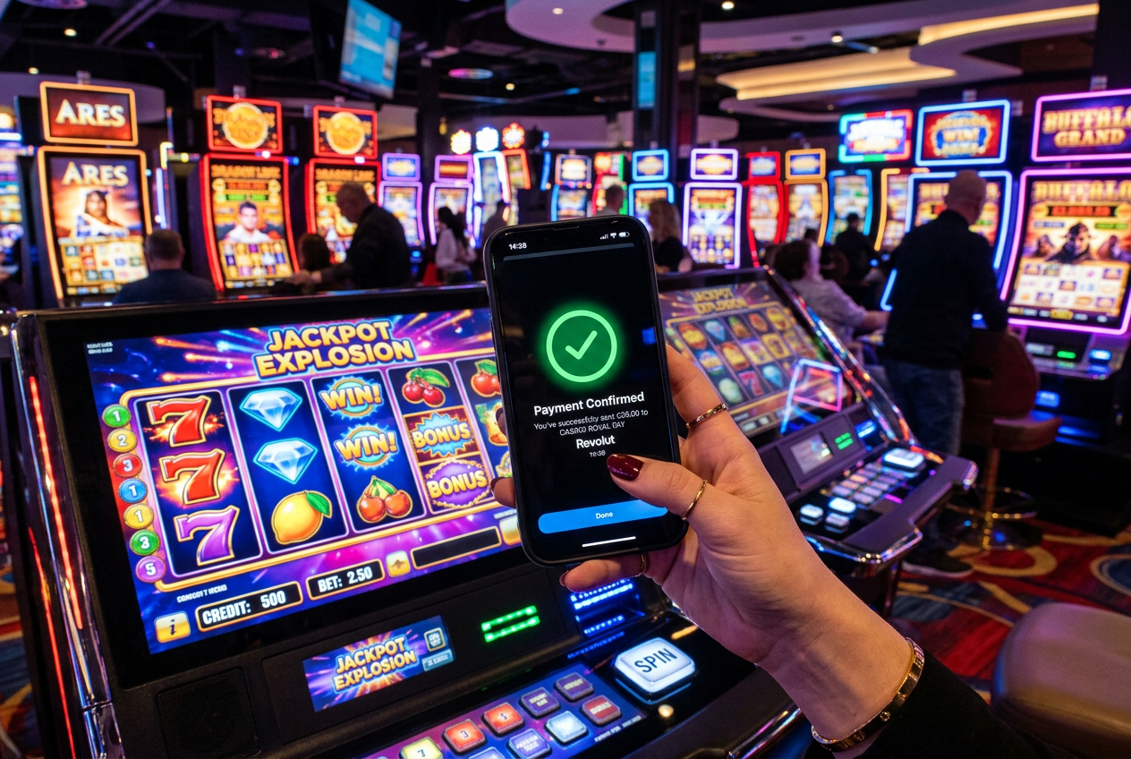 Osoba korzystająca z aplikacji Revolut do wpłaty depozytu w kasynie online